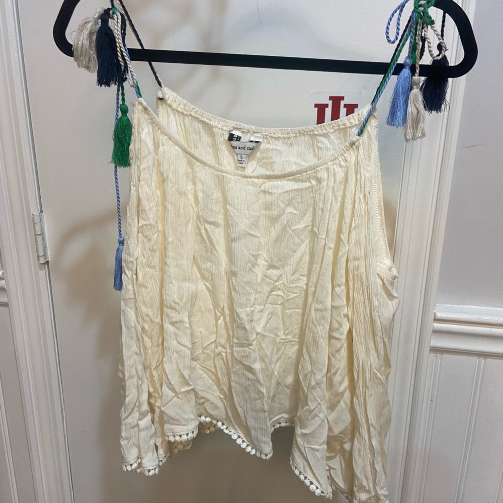 Cupcakes & Cashmere Ivory Top with Tassel Accents